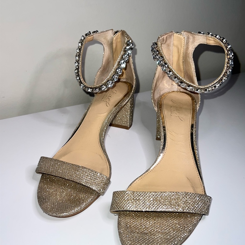 Gold Jewel Badgley Mischka Wedding Heels – Size 9.5 - Picture 5 of 10